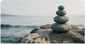 Balanced stones by the ocean