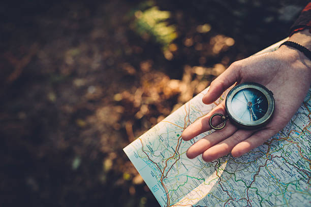 Compass held over a map